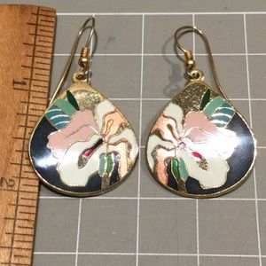 Meow Orchid Enameled Dangle Earrings